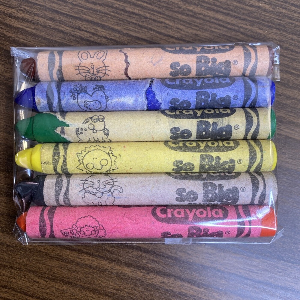 6 VTG Crayola So BIG Crayons - READ -Retired Birdie Blue Candy Apple Red